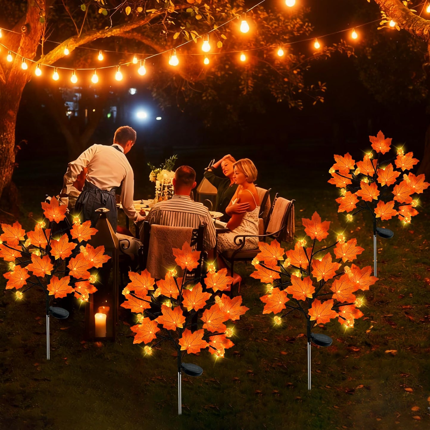 Laiamer 4Pack Fall Solar Lights Outdoor Decorative  Waterproof 80Led Orange Solars Lights Outdoor With 8 Modes  Pumpkin Solar Light For Fall Yard Outside Halloween Thanksgiving Decorations