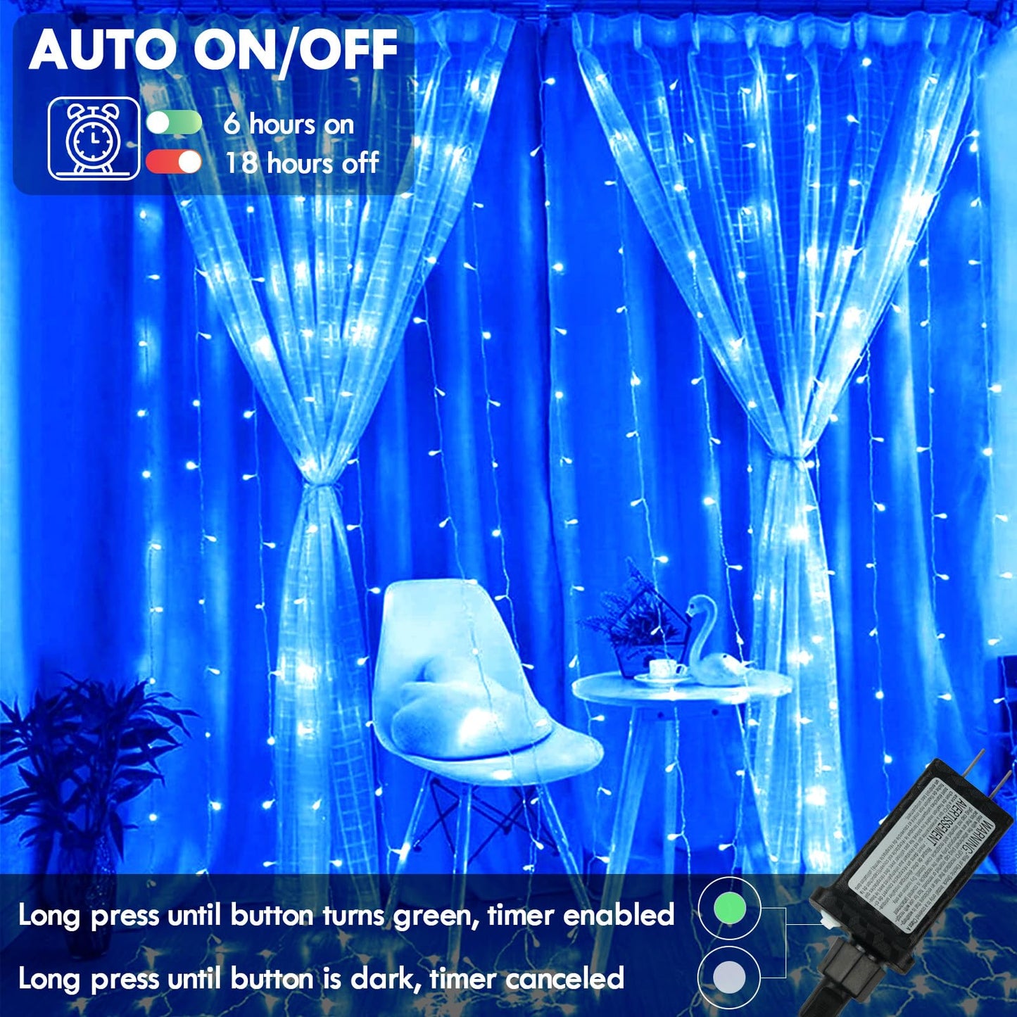 KAQ 240LED Blue Connectable String Lights, Clear Wire, Indoor/Outdoor, Model GP-SW290DC0209-IP44, Timer, Twinkle Fairy Light