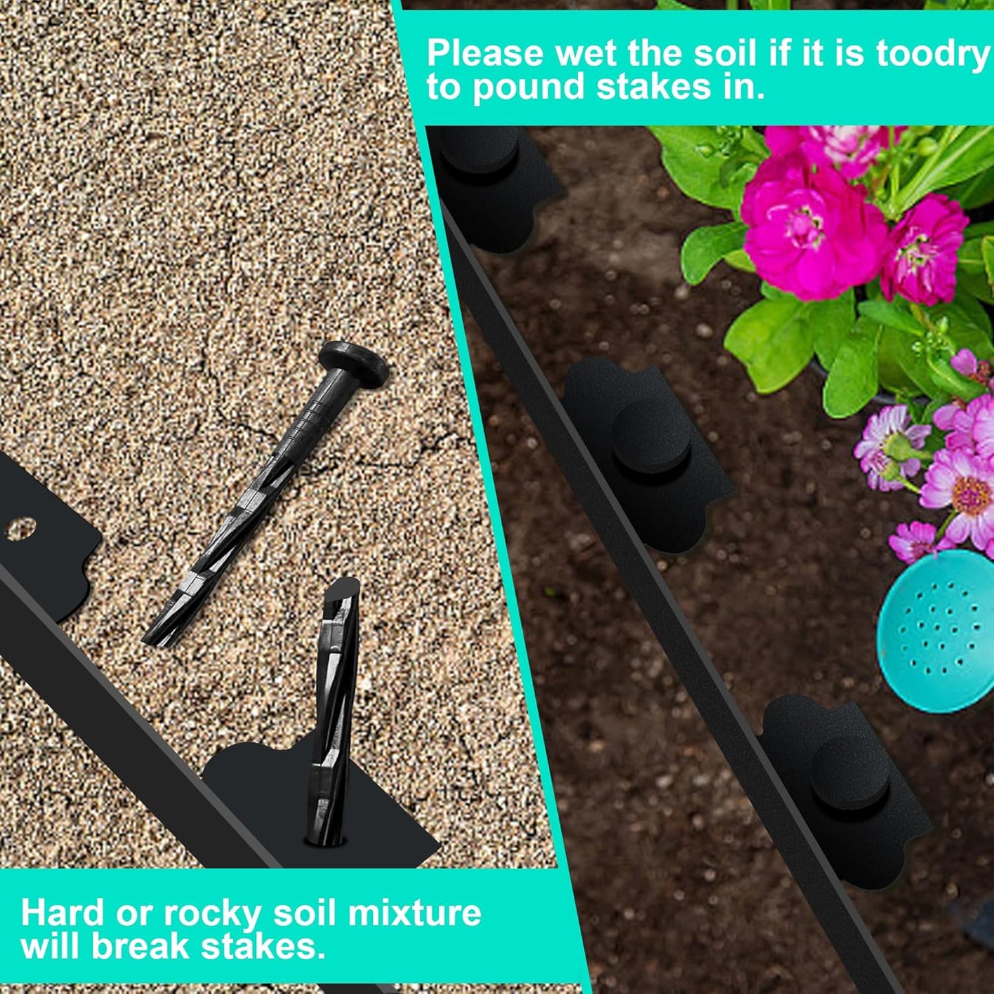 Landscape Edging Coil 66 FT, 4 Inch Tall Garden Edging Border Flexible Lawn Edging Kit with 60 Spikes, Plastic Edging for Landscaping Flower Beds Yard Pathway Paver Edging (4IN x 66FT, Black)