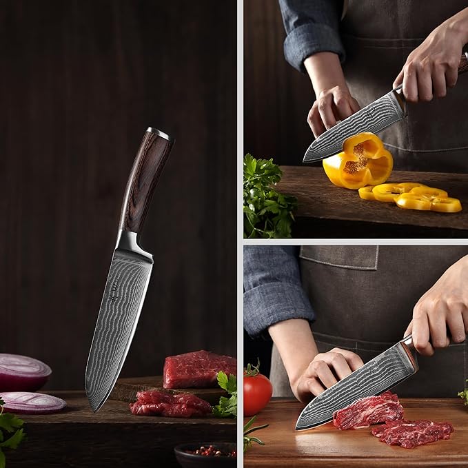 Wakoli EDIB Damascus Santoku Knife – 6.7-Inch Japanese Style Kitchen Knife | Genuine 67-Layer Damascus Steel Blade with VG10 Core | Ergonomic Pakkawood Handle | Professional Cooking Knife in Gift Box