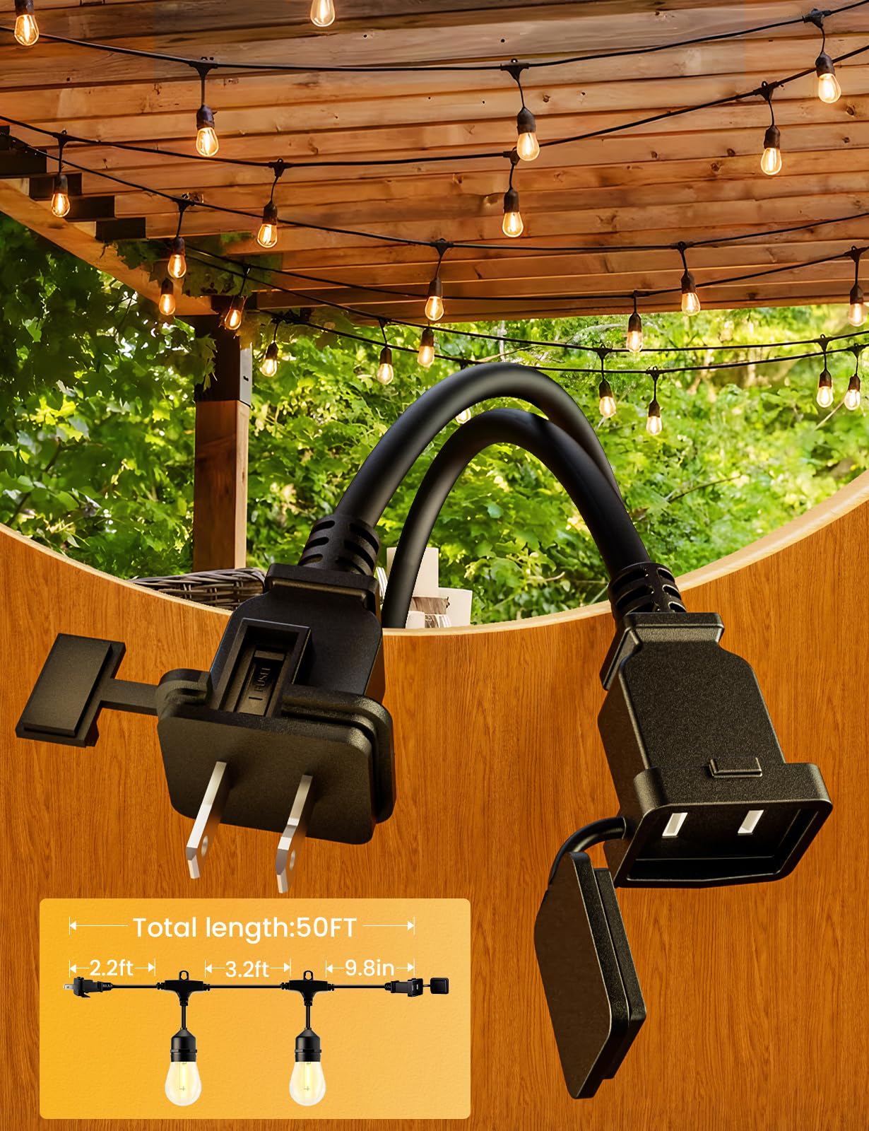 Svater Outdoor String Lights, 150FT, 48pcs S14 Bulbs, Dimmable 2700K Warm White, IP65 Waterproof, Model SV-S14150FT-MG