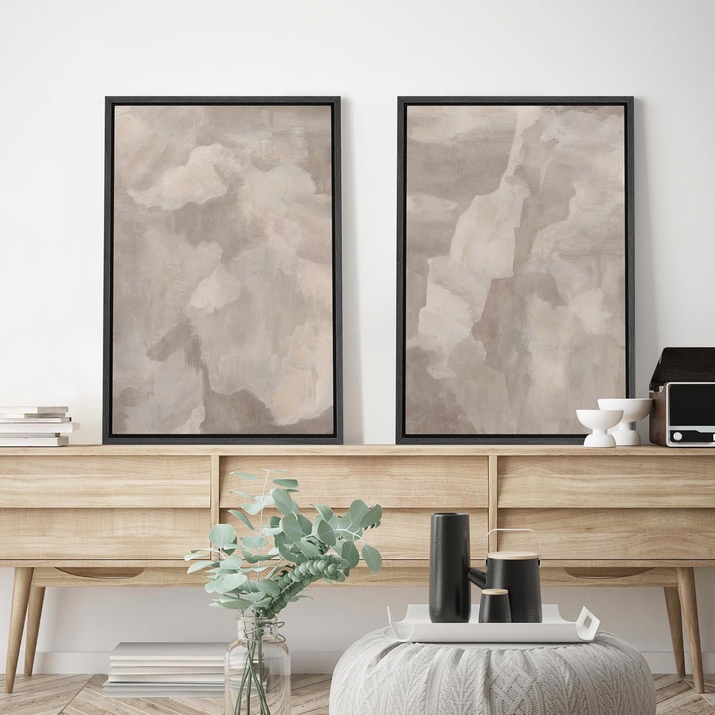 SIGNWIN Framed Canvas Print Wall Art Textured Abstract Earthy Beige Tones Illustrations Modern Art Decorative Contemporary for Living Room, Bedroom, Office - 16"x24"x2 Black