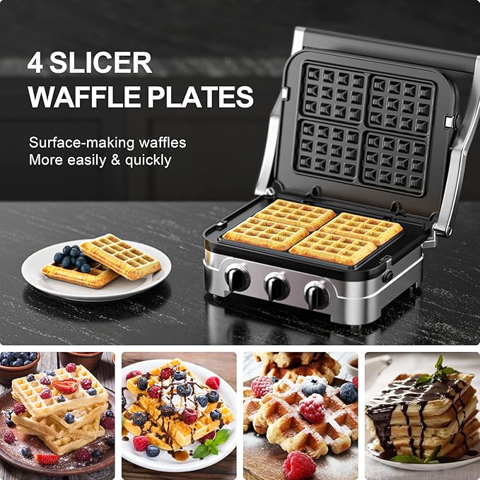 Waffle Plates for Cuisinart Griddler GR-4N, GR-5B, GR-6 and GRID-8N Series - 4 Slicer Nonstick Coating Baking Plates