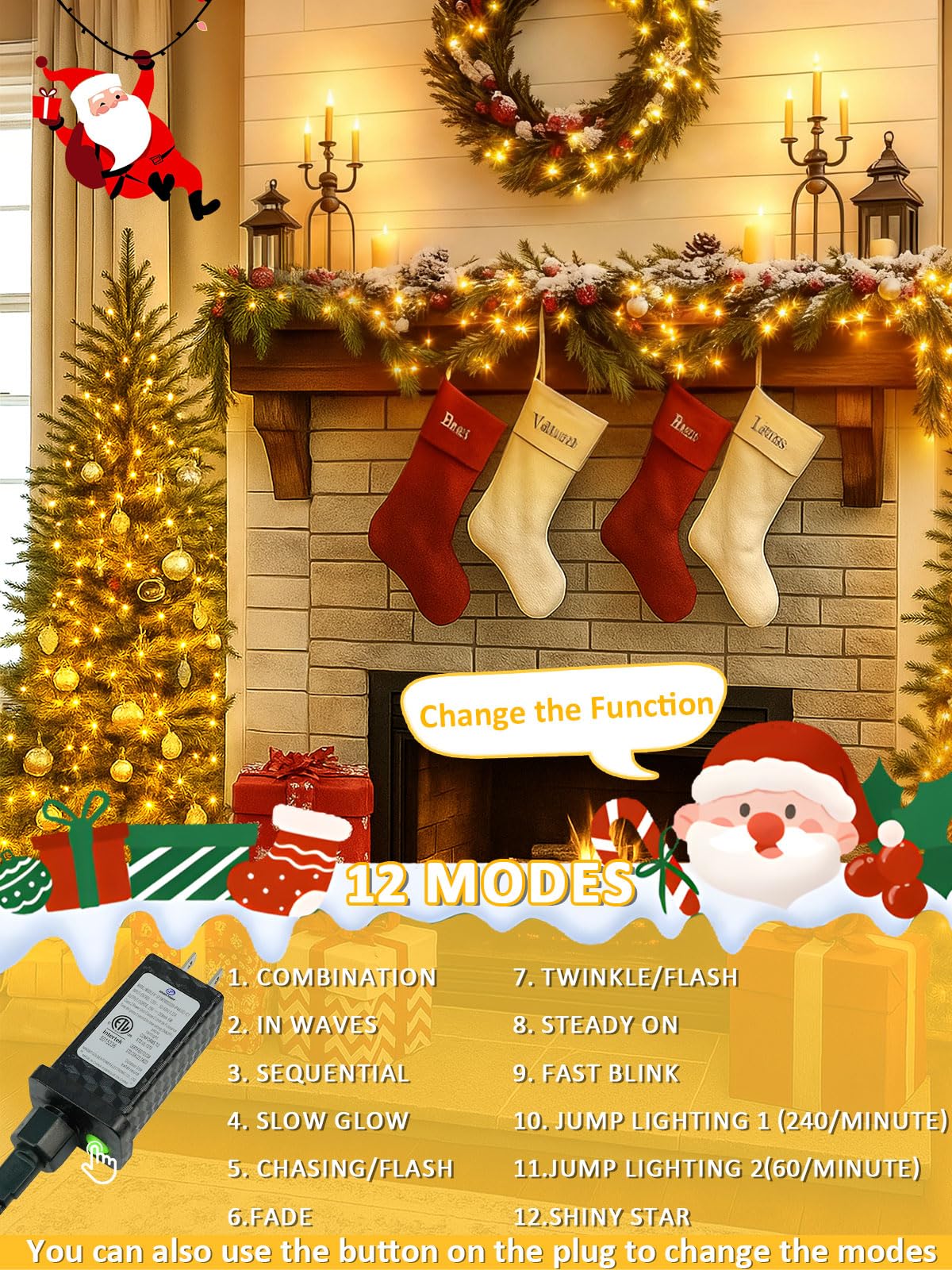 Voice Controlled Smart Christmas Lights Outdoor  108.8Ft 300 Led Twinkle String Light With 7 Voice Commands  12 Modes & Timer  Dimmable Waterproof Christmas Tree Lights For Party Garden (Warm White)