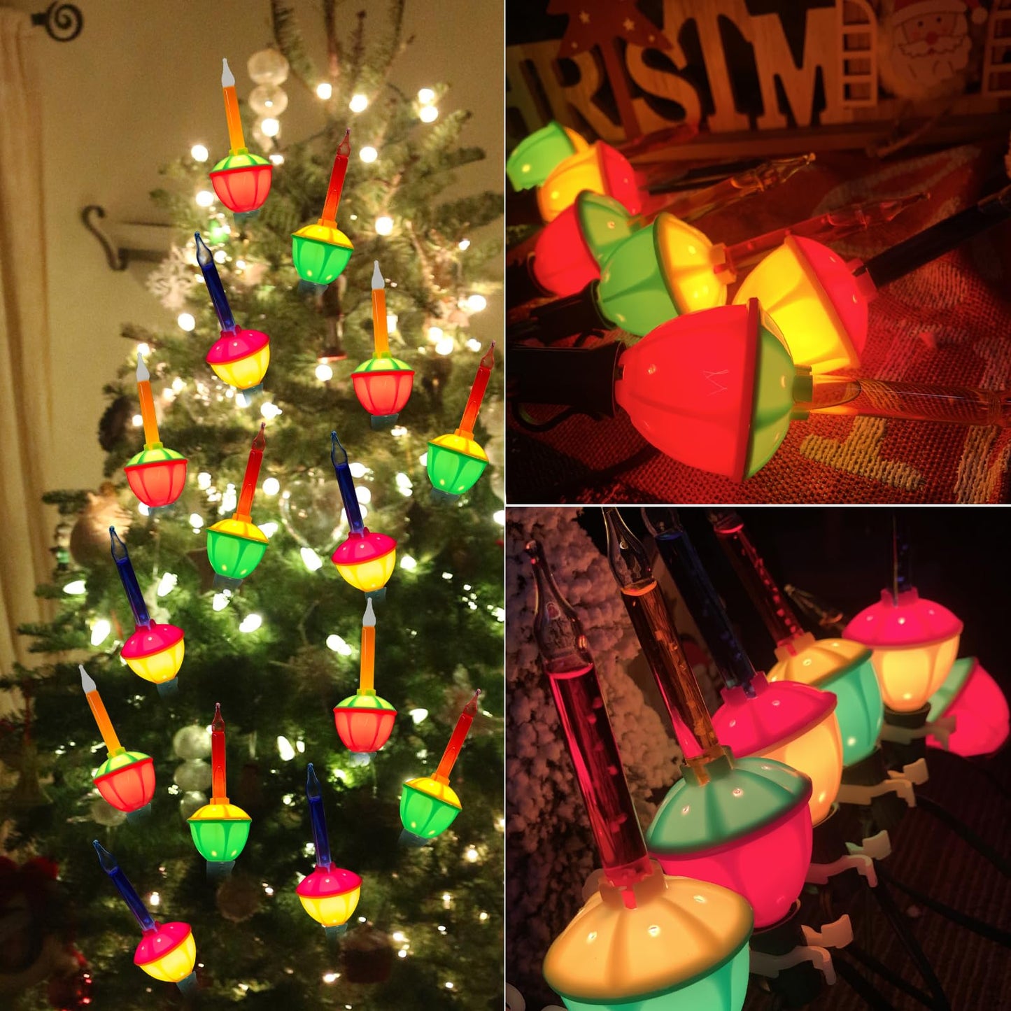 Romasaty Christmas Replacement Bubble Lights  4 Pack Multi-Color Light Bulbs - C7/E12 Candelabra Base Christmas Tree Holiday Decoration Lights