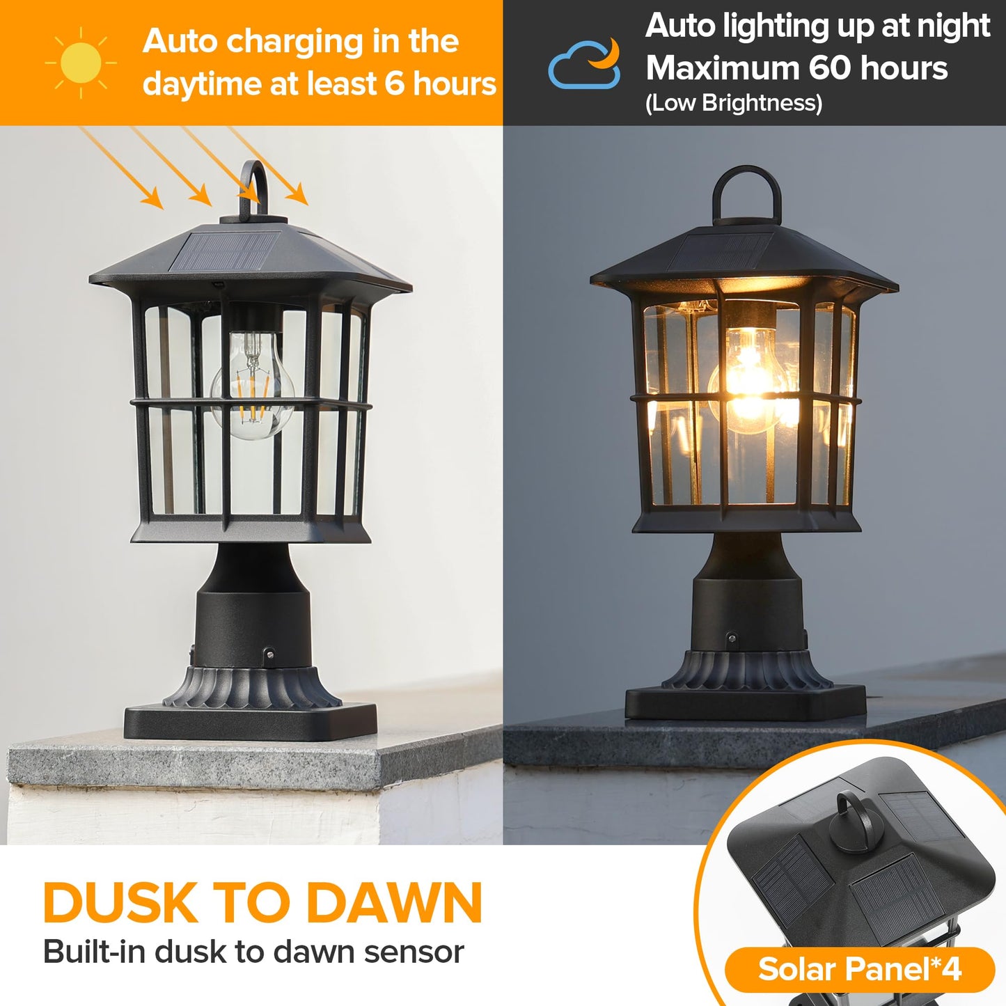 LUTEC Solar Lamp Post Light, Dusk to Dawn, Waterproof Aluminum, Black