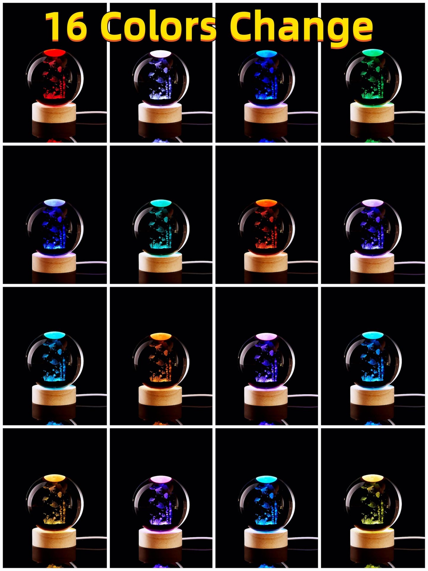 Conalisk 3D Underwater World Crystal Ball Lamp, LED Night Light, 16 Colors, Dimmable Remote Control, Model N