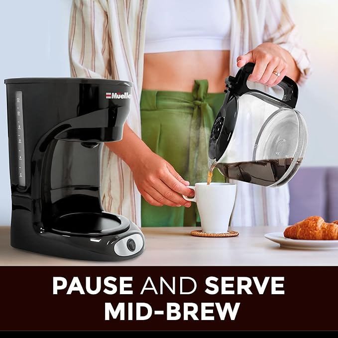 Mueller 12-Cup Drip Coffee Maker - Borosilicate Carafe, Auto-Off, Reusable Filter, Anti-Drip, Keep-Warm Function, Clear Water Level Window Coffee Machine, Kitchen Essentials & Accessories