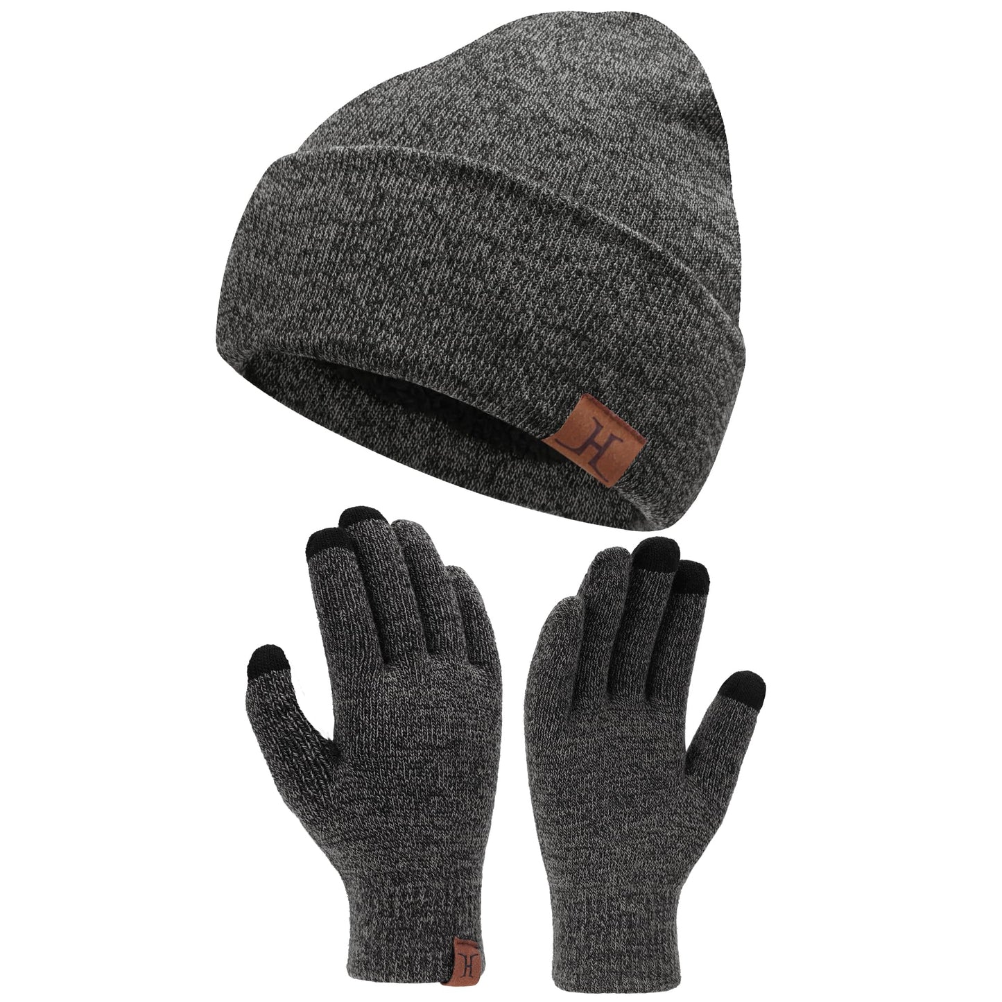 Winter Warm Beanie Hat Touchscreen Gloves Set, Soft Skull Cap Gloves Set for Men and Women with Warm Knit Fleece Lined