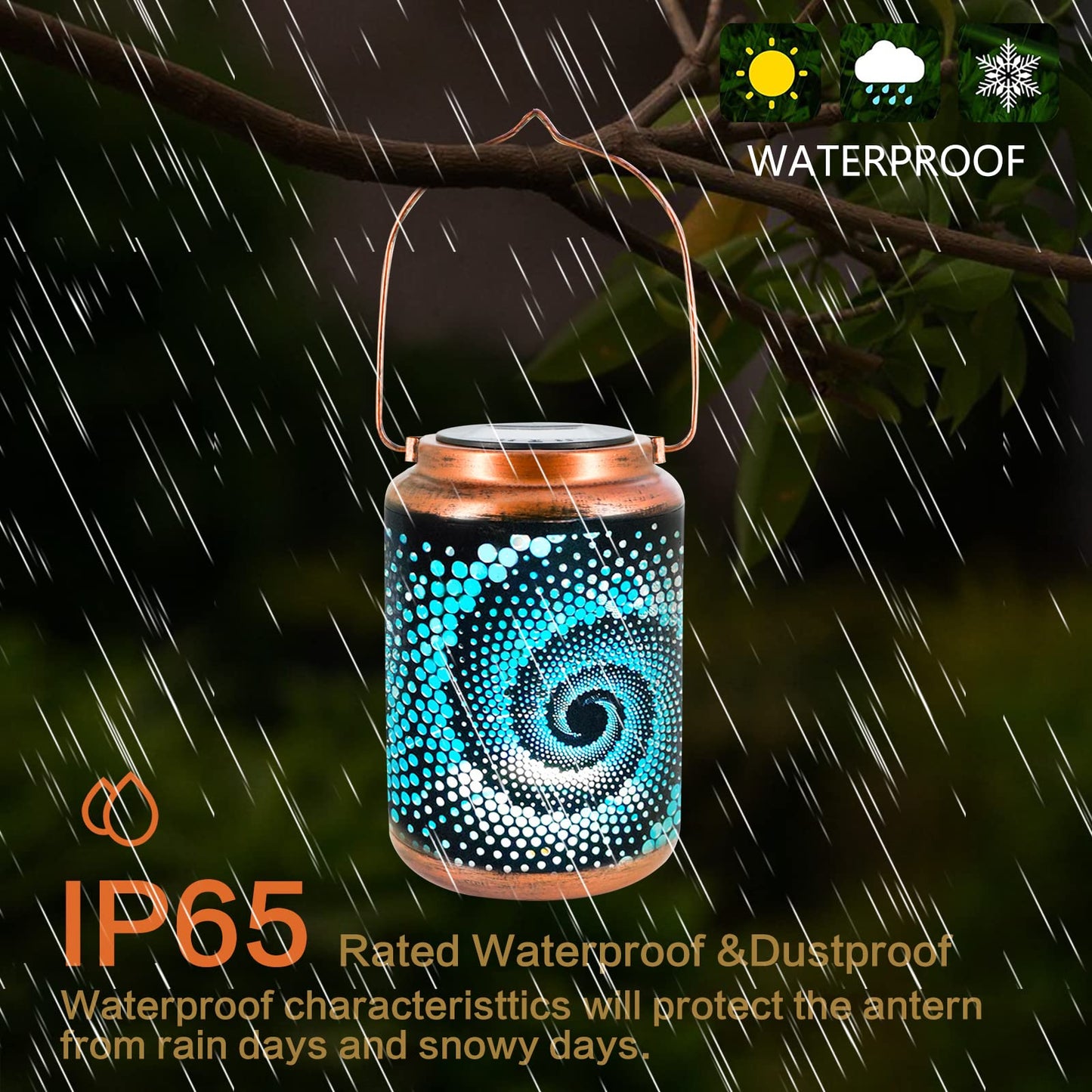 DIBIEECN Solar Lantern - Outdoor Hanging Metal LED Lantern, Waterproof, Bronze, Model RC-DL1001