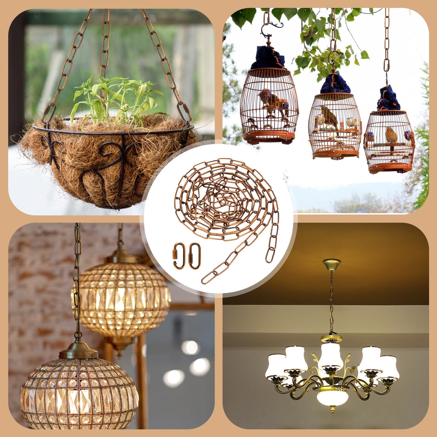 Canomo 12 Feet Pendant Light Fixture Chain Adjustable Lighting Hanging Chain With Connection Locks For Chandelier  Plants Supports To 50Lb  Gold Bronze
