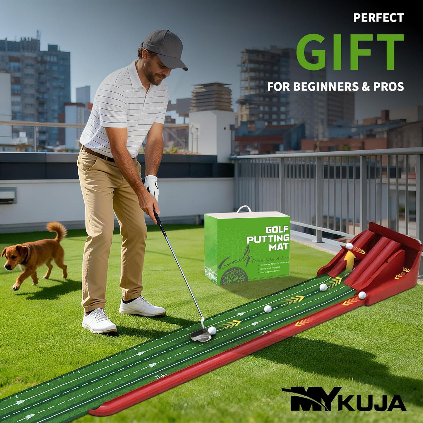 Putting Green Indoor - Golf Putting Mat with 4 Automatic Ramp and Ball Return - Practice Game Golf Gifts for Home or Office and Golfers - Funny&Cool Gifts