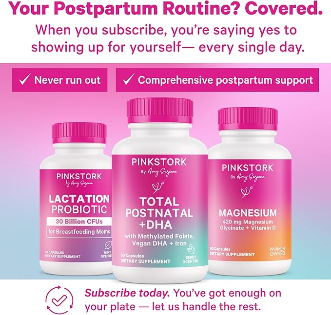 Pink Stork Lactation Probiotic - 30 Billion CFUs Multi Strain Postnatal Probiotics for Breastfeeding Women - Support Breast Milk & Gut Health, Postpartum Essentials, Mint Essence, 30 Capsules