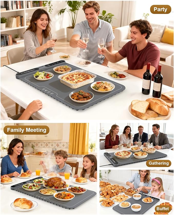 Potahouse® Food Warming Mat Extra Large 31"x15" 430W,Electric Warming Tray with 7 Temp 8 Timer Settings,Rollable & Portable Food Warmer for Parties,Buffet,Home and Travel Use