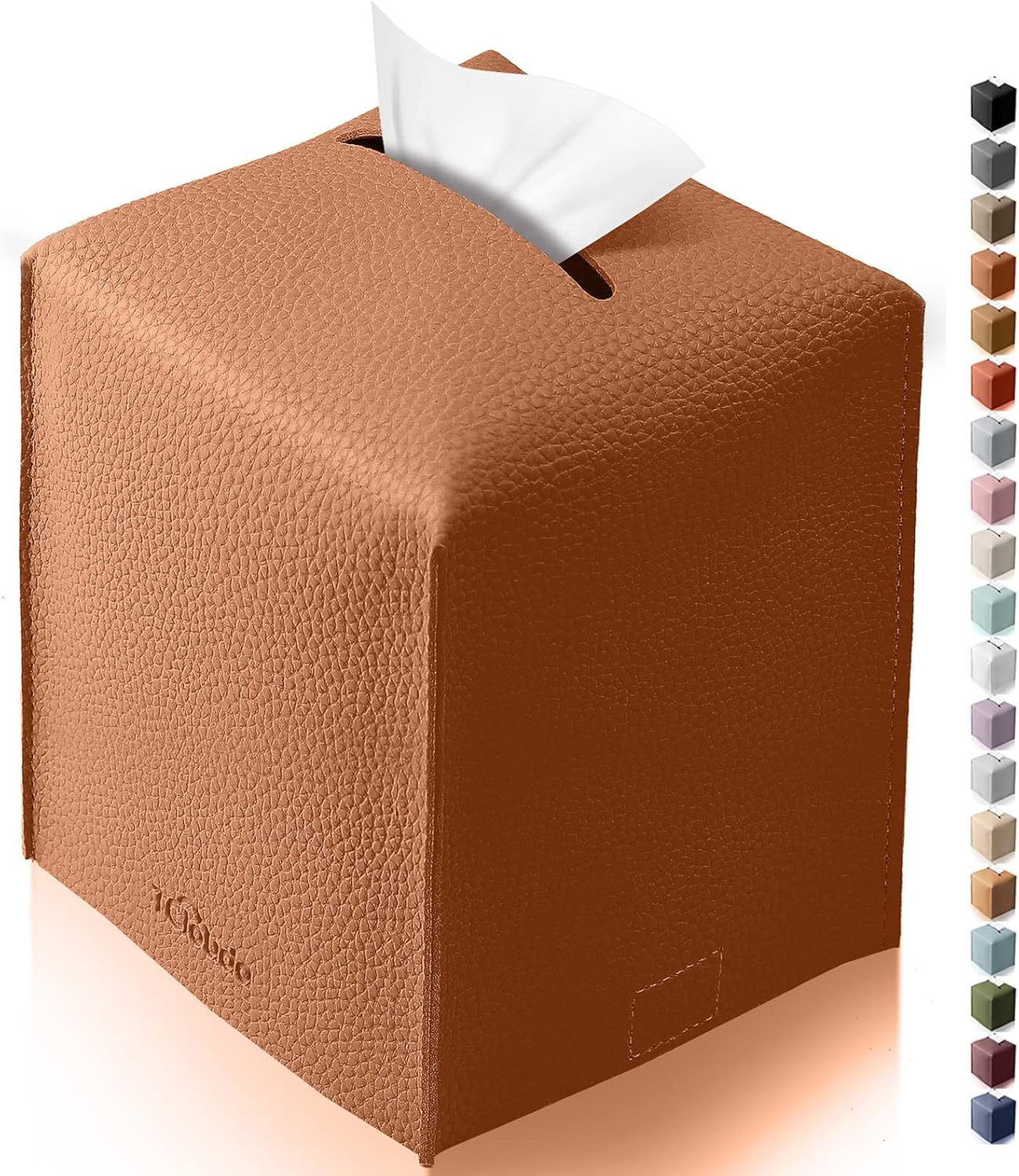 Tissue Box Cover for PU Leather, Modern Simple Solid Color Holder Square Tissue Bag, Ideal for Bathrooms,Office,Car,Nightstand,Outdoor Tent,Dining Table,5"X5"X5", Single Camel