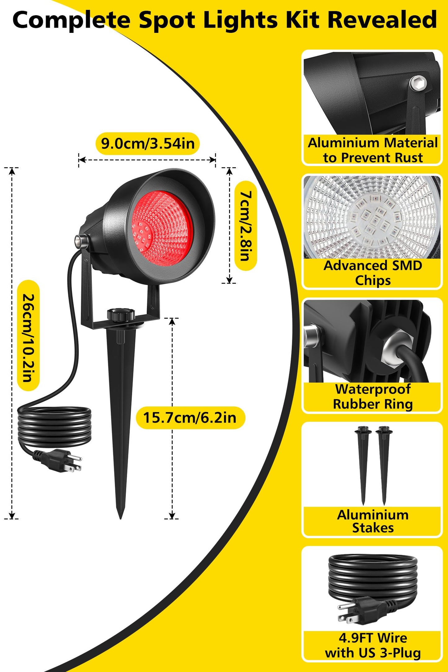 T-Sun Christmas Red Spotlight Outdoor  Waterproof Led Landscape Lighting With Us Plug  Easy Install 270?Adjustable Outdoor Spot Lights For Garden Tree Yard Decor  Set Of 2