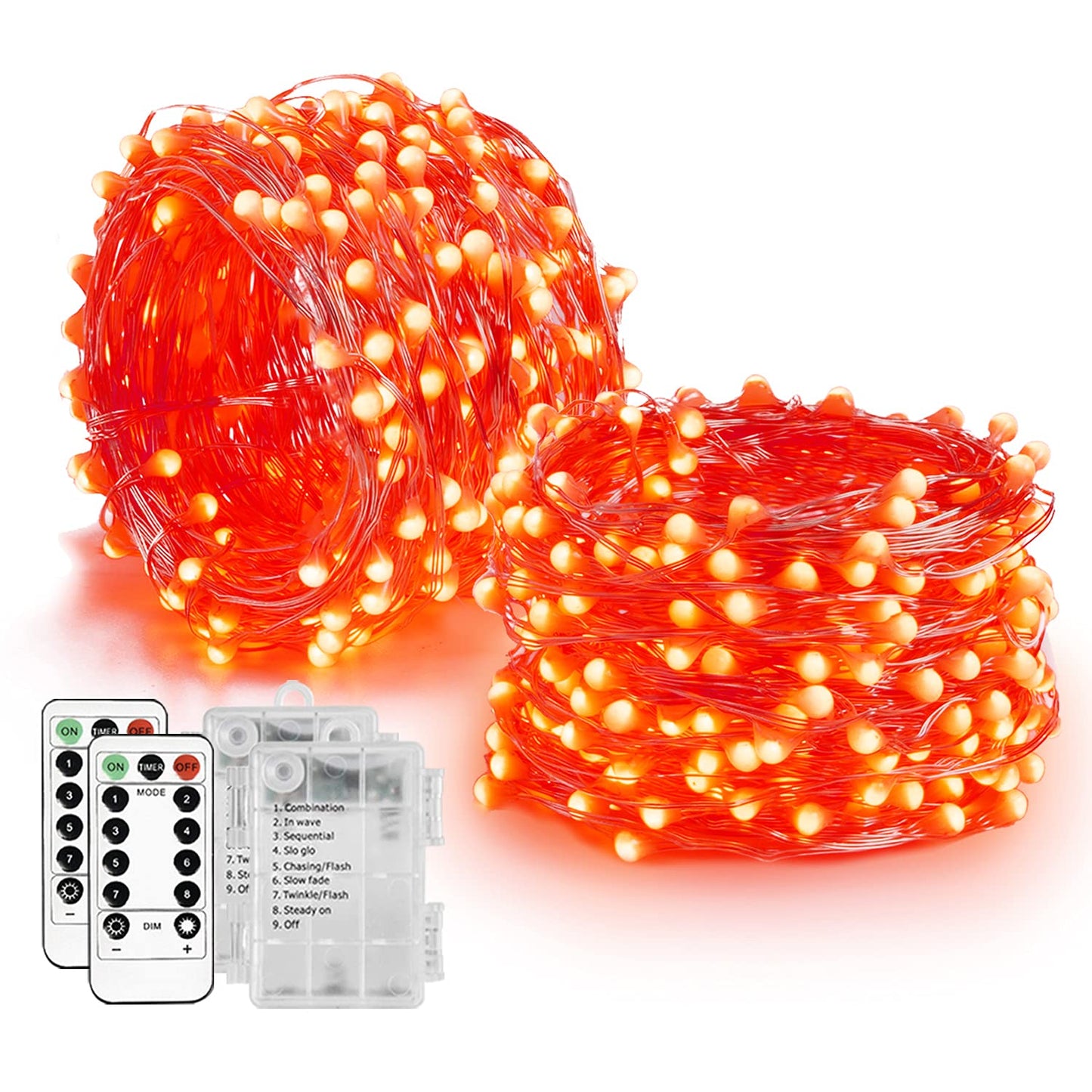 Homemory 33 Ft Red Fairy Lights - 100 Led Battery Operated String Lights With Remote, Waterproof Silver Wire, 8 Modes, Model Hxd10Mt2Hs