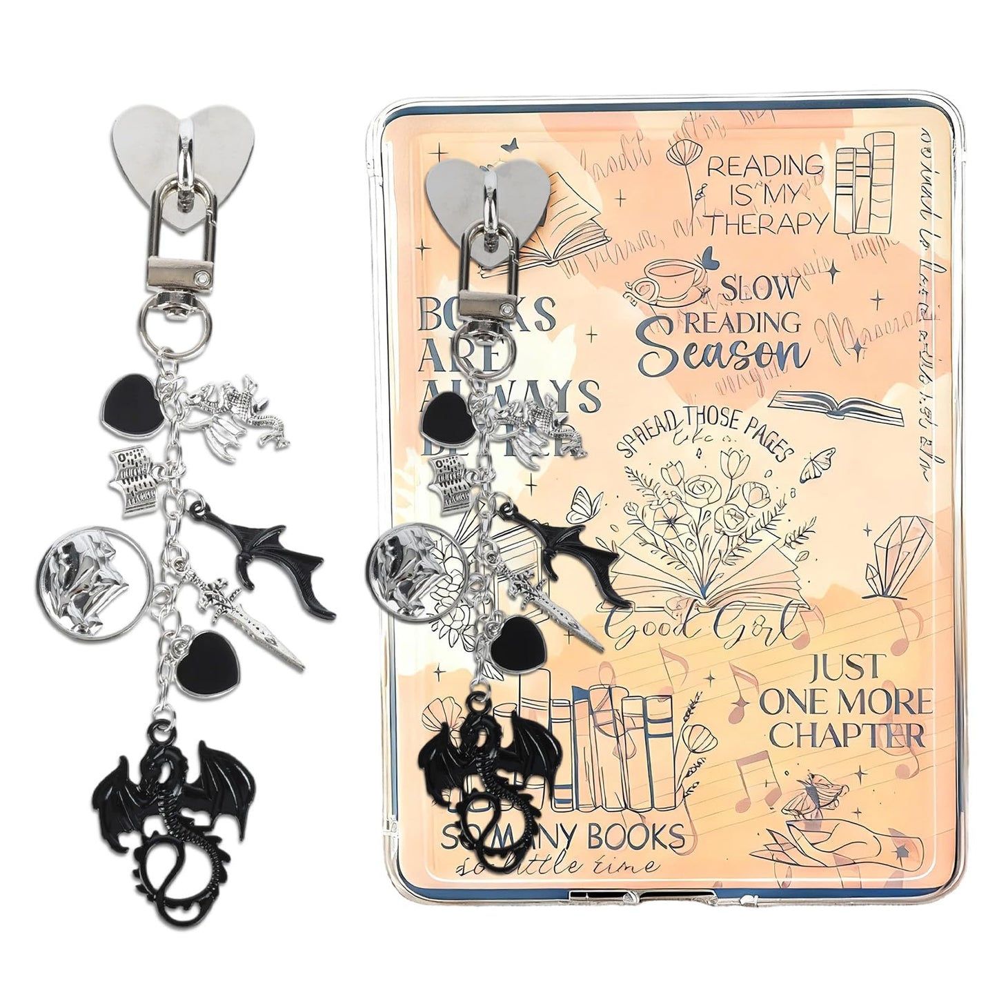 TAKEALOOKO Charms Chains for Kindle - Fantasy Dragon E-reader Phone Charm Bracelets, Gift for Reader Book Lovers Women Men, Comp
