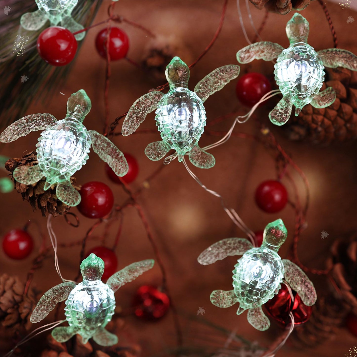 JASHIKA Green Sea Turtle String Lights - 10ft, 30 LED, Waterproof, Battery Operated, Remote Control - Amber, Model 2024-11-27-BA-01