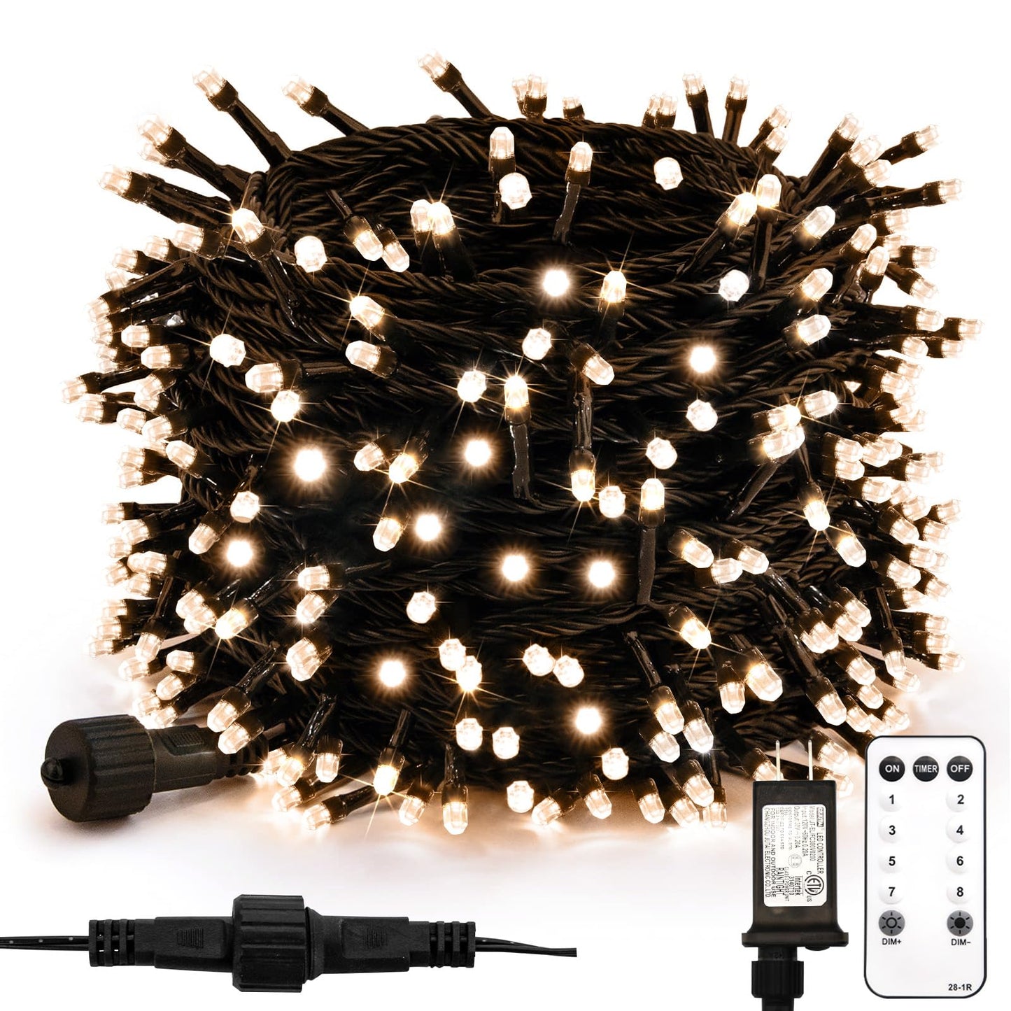 suddus 300 LED Christmas String Lights - Warm White, 99ft Connectable, Indoor/Outdoor, Model SDWW-300DM