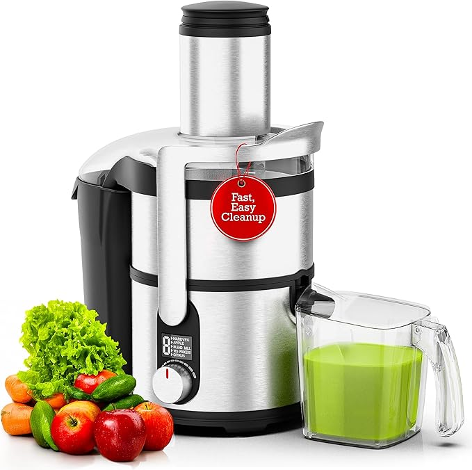 Eurolux Centrifugal Juicer Machine, Easy to Clean Juice Extractor with 3" Feed Chute for Less Cutting, Stainless Steel & BPA-Free