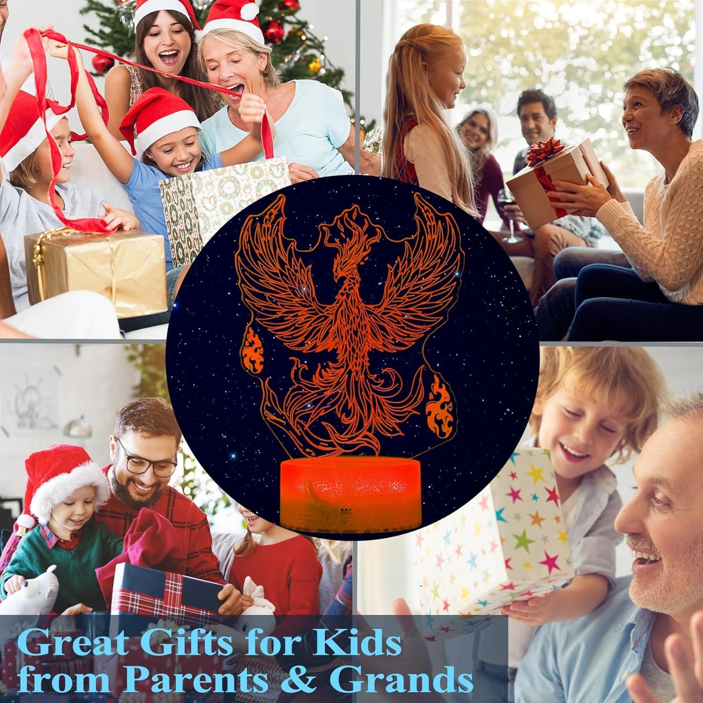 Phoenix Night Light, 3D Illusion Lamp, Phoenix Stuff with 16 Colors Changing, Remote Control, Dimmable, Kids Room Decoration, Xmas Holiday Gifts