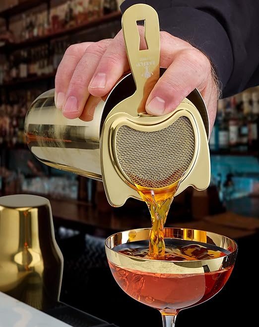 Barfly Fine Mesh Spring Strainer, Gold Plated