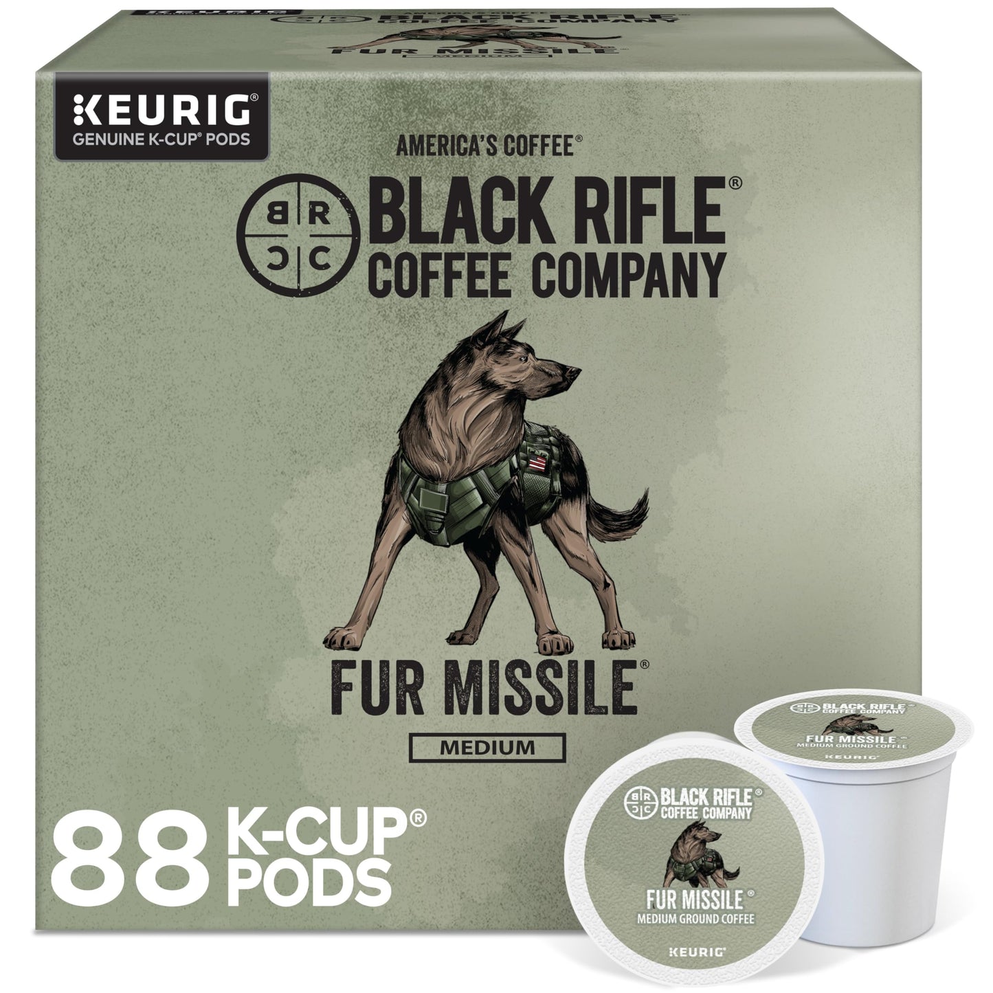 Black  Coffee Company Fur Missile Medium Roast Coffee Pods - 100% Arabica  Tasting Notes of Walnut  Brown Sugar & Guava - Single Serve K-Cup Compatible  88 Count