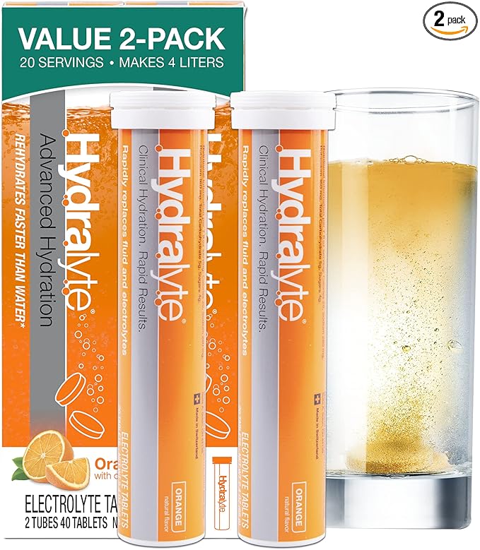 Hydralyte Electrolyte Tablets | 40 Orange Electrolytes | Airplane Travel Essential for Rapid Rehydration | Hydration Table...