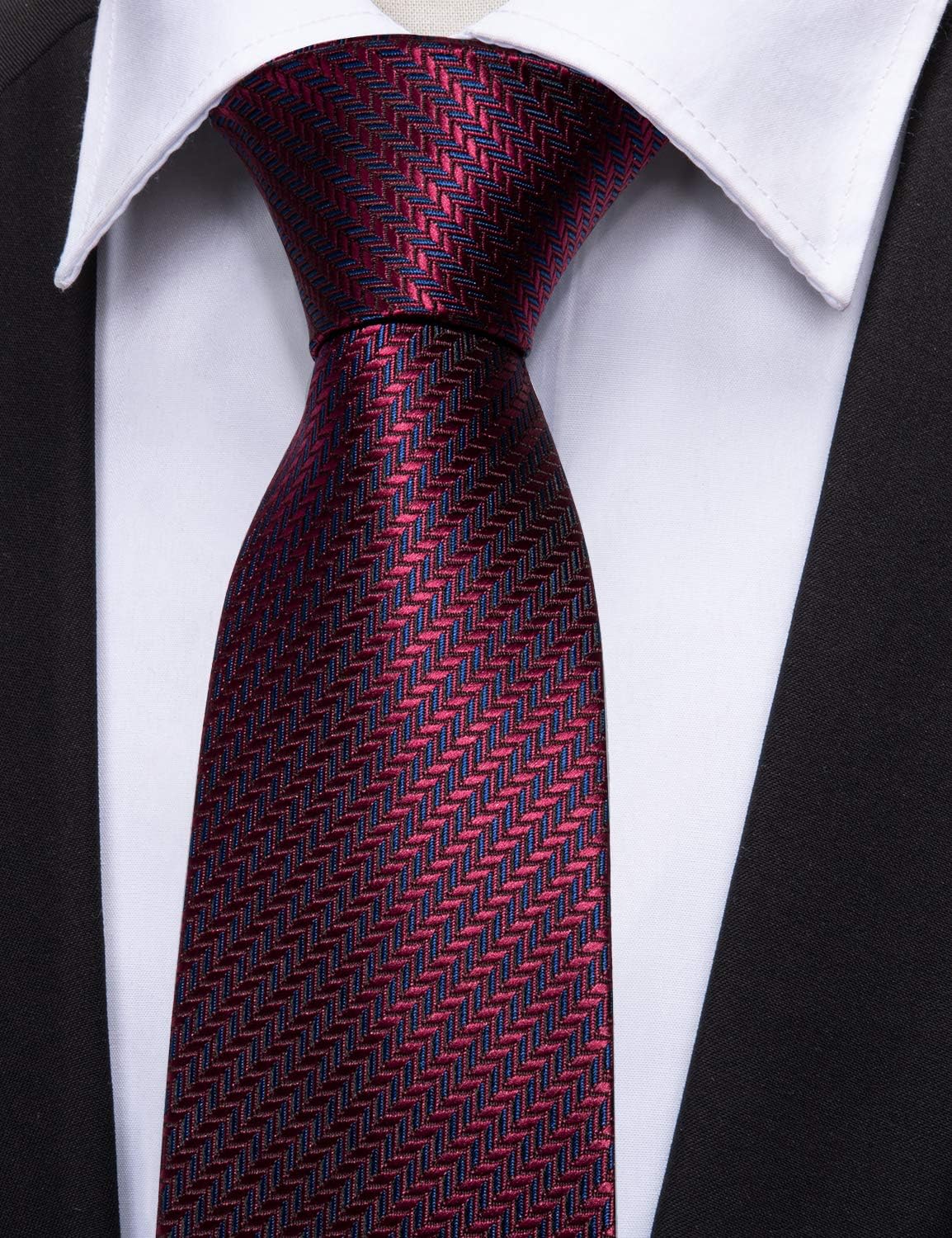 Barry.Wang Designer Classic Ties for Men Set Formal Pocket Square Cufflink Check Plaid