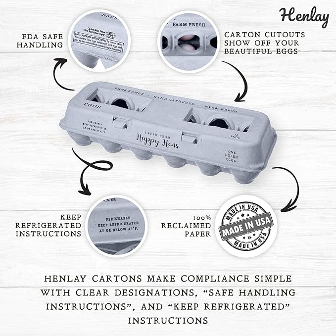 Egg Cartons- Adorable Printed Design for Farm Fresh Eggs, Recycled Paper Cardboard, Sturdy & Reusable, Holds up to XL Chicken Eggs (Blank Stamping, 250)