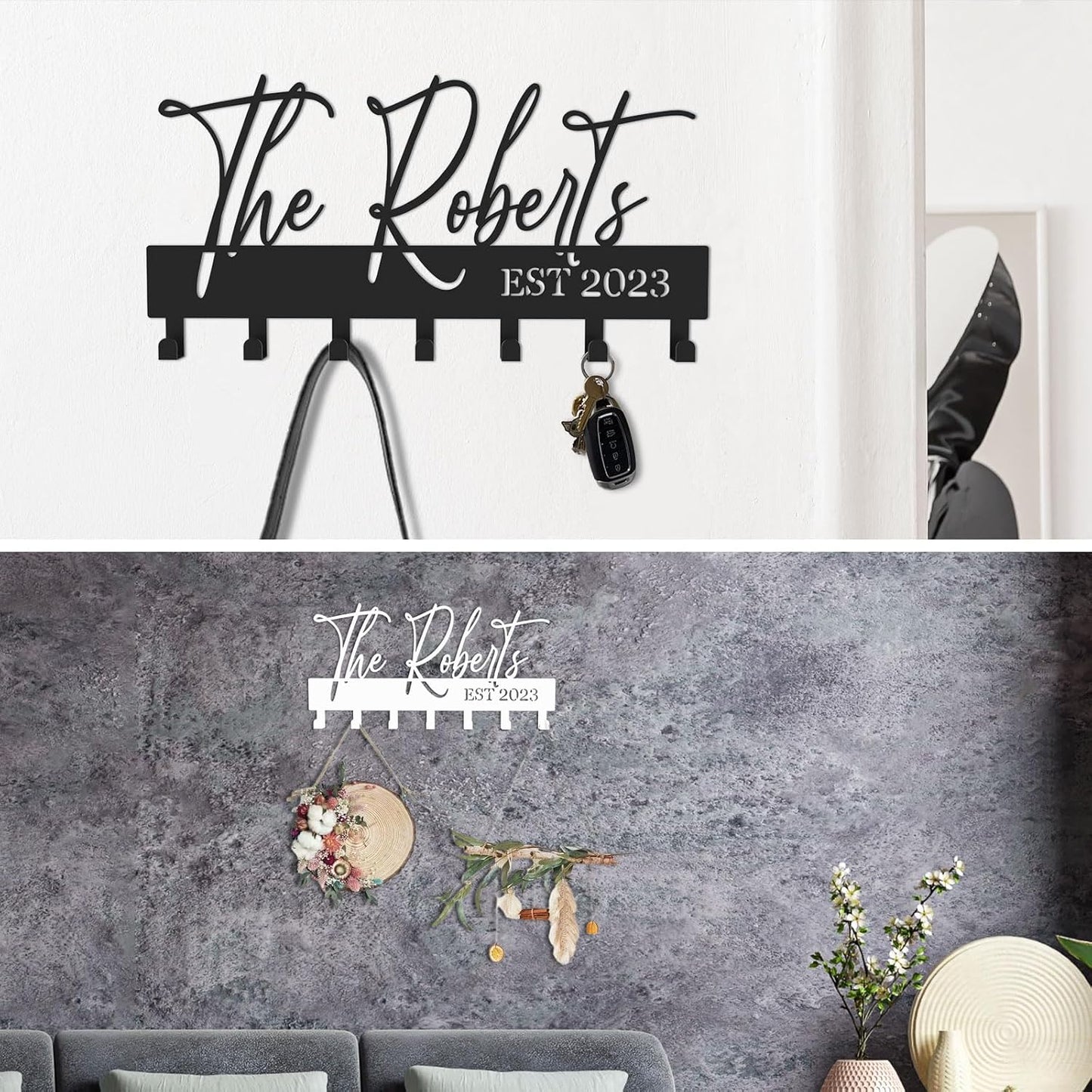 Personalized Key Holder for Wall, Custom Black Metal House Decoration Key Hooks, Key Rack Hooks, Key Hanger Organizer, Suitable for Doors, Corridors, Living Rooms, Bedrooms