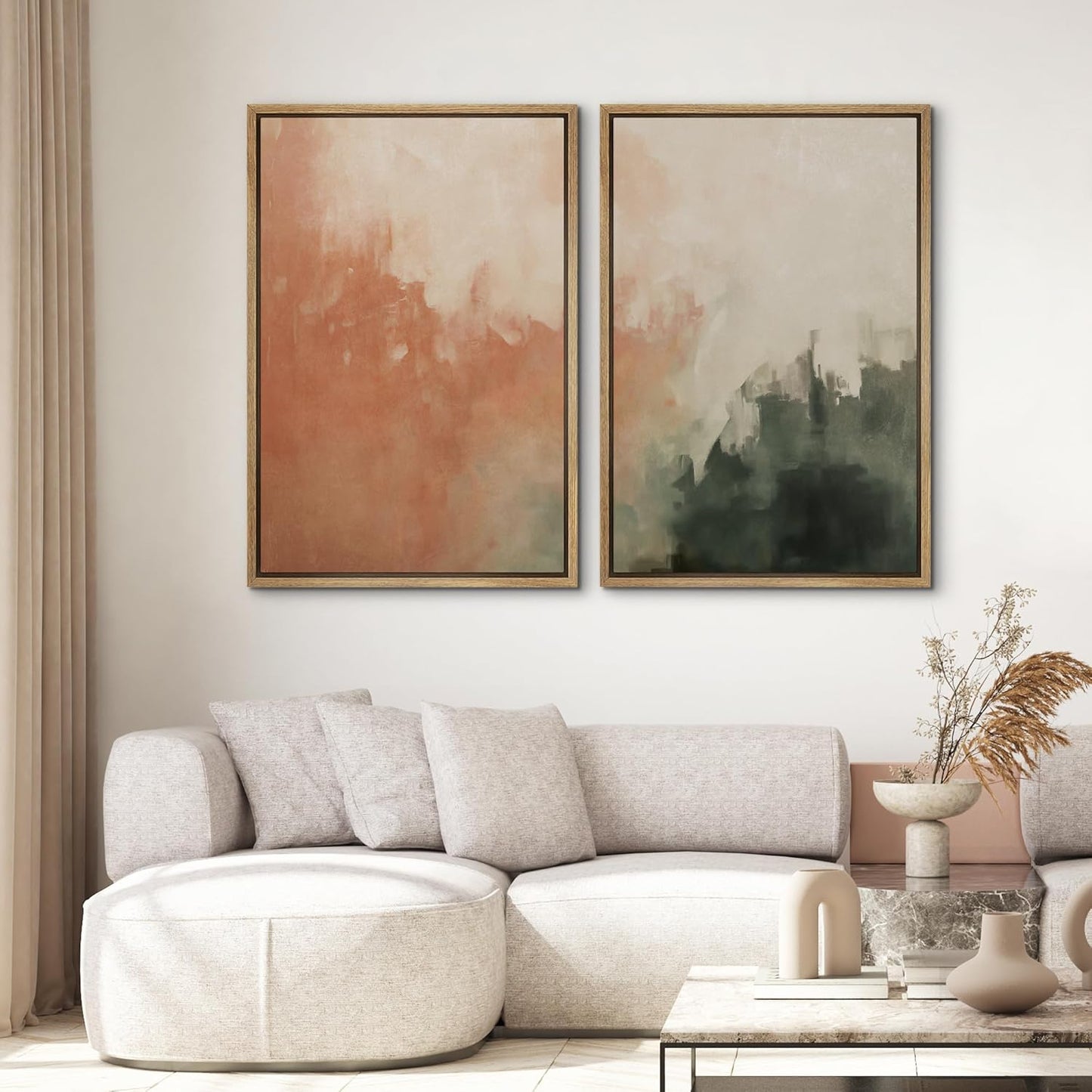 SIGNWIN Framed Canvas Print Wall Art Set Color Fade Abstract Landscape Earthy Terracotta and Forest Green Illustrations Modern Minimal Decorative for Living Room, Bedroom, Office - 16"x24"x2 Natural