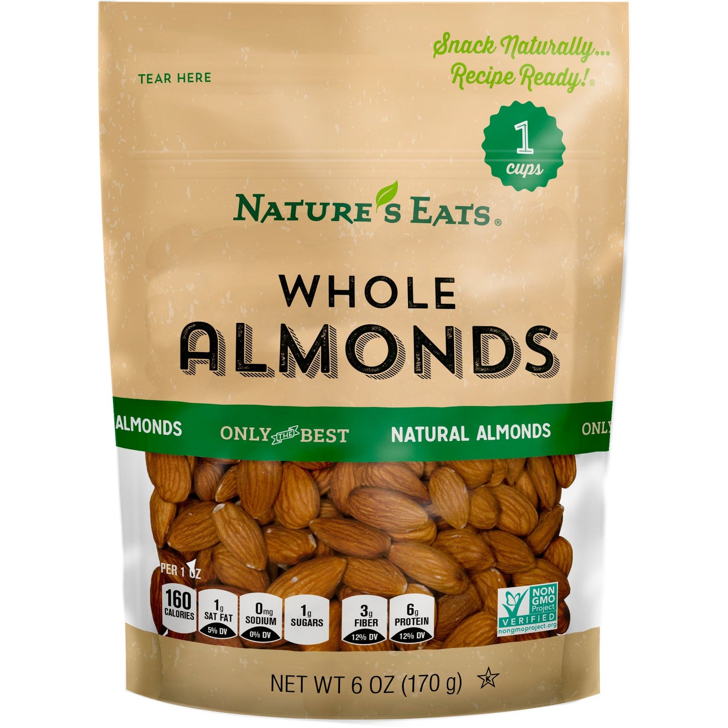 Nature s Eats Whole Natural Almonds 6oz, 6 Ounce (Pack of 7)