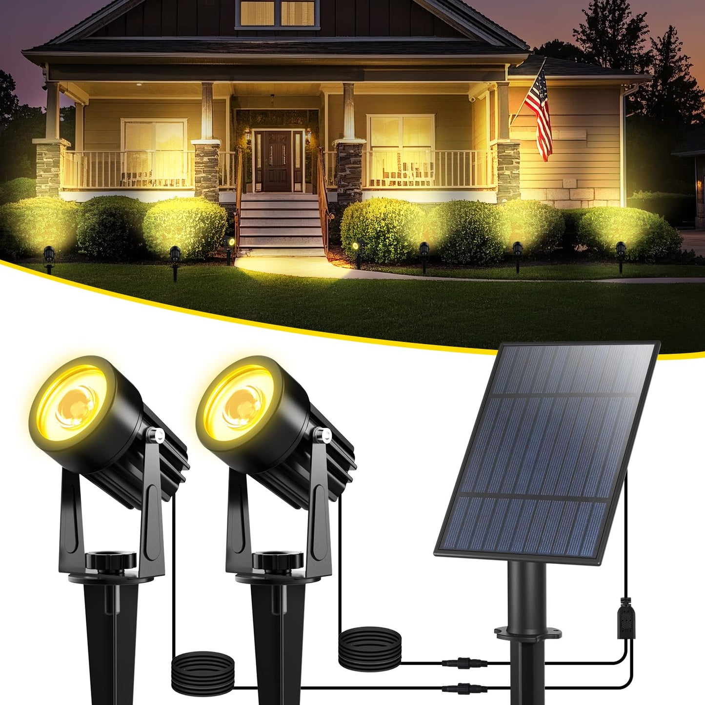 T-SUN Solar Spotlights 2W LED Landscape Light, 2-in-1 Waterproof Wall Lights, Warm White