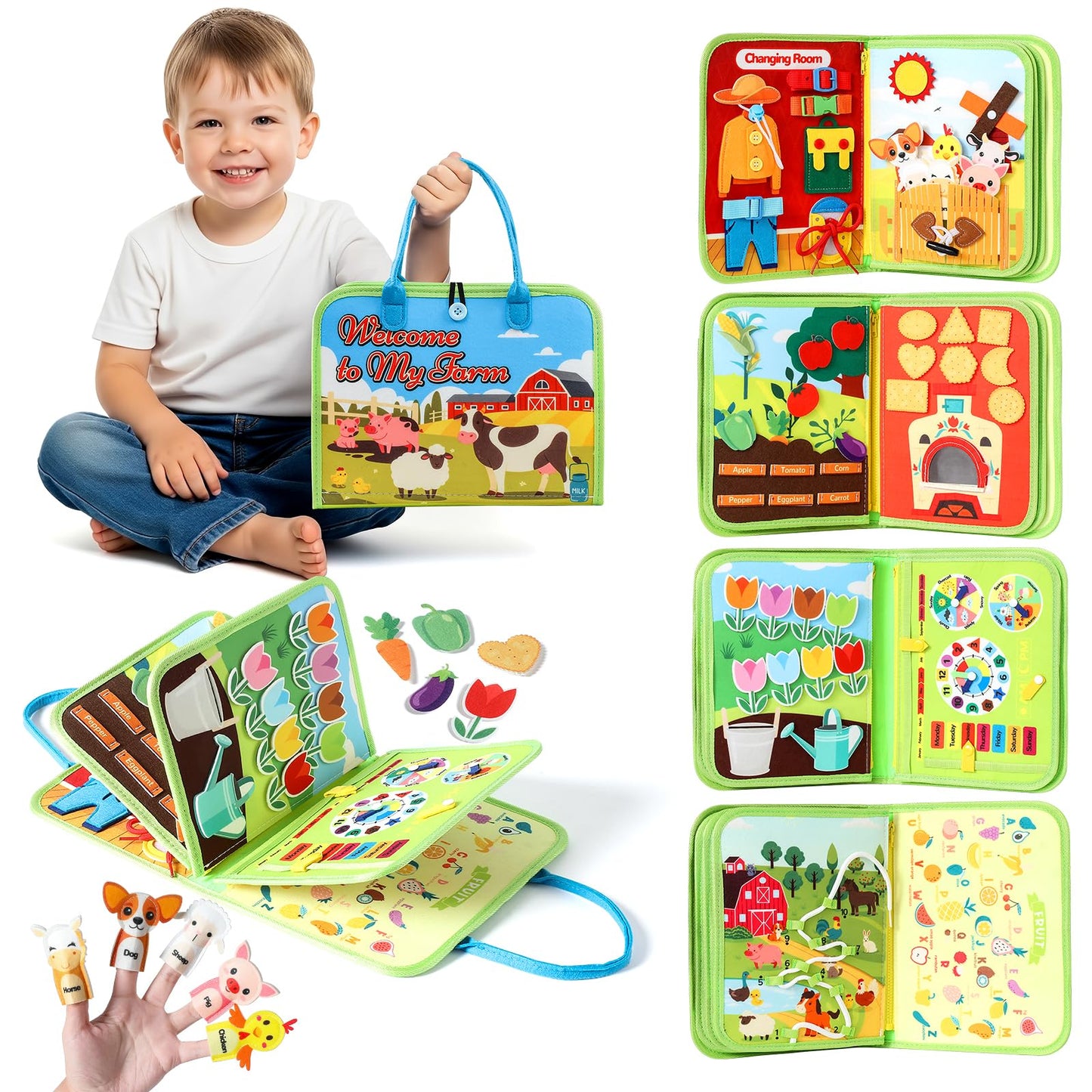 POIKSHARK Busy Board Montessori Toys for Toddler, Car Travel Activities Toys for Fine Motor Skills Development, Educational Preschool Sensory Busy Book for Kids, Best Gift for Boys & Girls