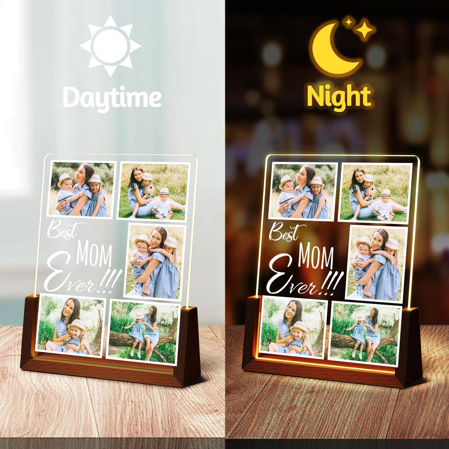 Maiwell Personalized Mothers Day Birthday Christmas Gifts For Mom Grandma Wife From Daughter Son Husband  Custom Led Night Light Up Picture Frame With Photo Name  Customized Best Mom Ever Gifts