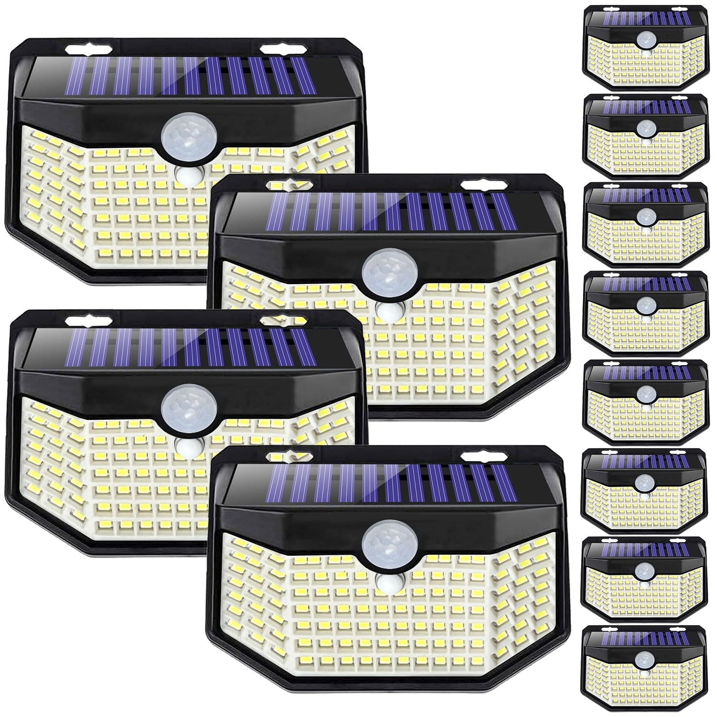 Hmcity 120 Led Outdoor Solar Lights With Motion Sensor And 3 Lighting Modes  Ip65 Waterproof Wide Solar Wall Lights Ideal For Garden Patio Yard (Front Button 12Packs  Daylight White)