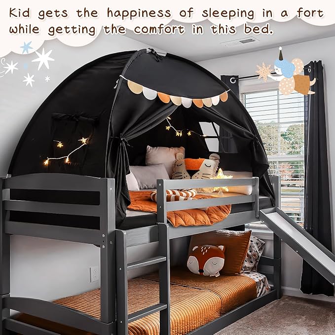 Twin Size Bed Canopy Bed Tents Dream Tent on Bed Privacy Space Blackout Sleeping Tents Indoor Breathable Portable Cottage Drafty Room Floor Bed Tents (Black)