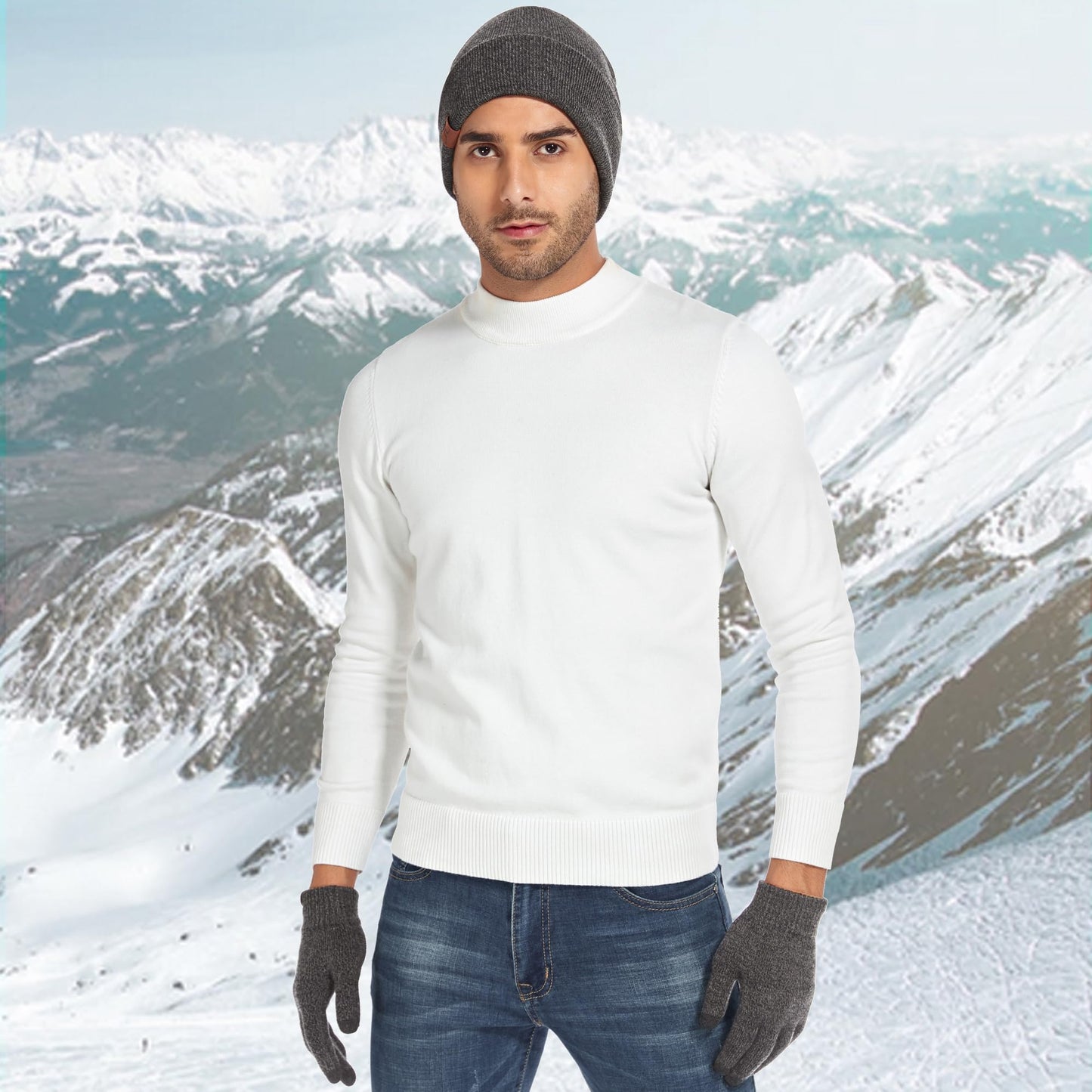 Winter Warm Beanie Hat Touchscreen Gloves Set, Soft Skull Cap Gloves Set for Men and Women with Warm Knit Fleece Lined