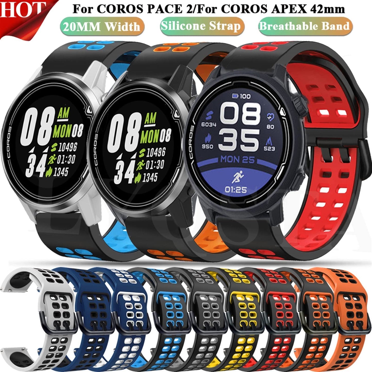 Epano 20Mm Replacement Watchband Straps For Coros Pace 2 Sport Silicone Smart Watch Band For Coros Apex 42Mm Wristband Bracelet