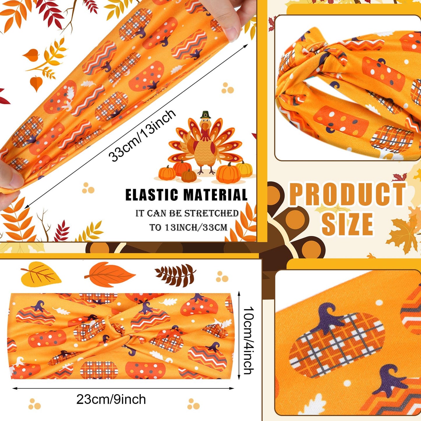 Hoteam 20 Pcs Thanksgiving Headbands Bulk for Women Pumpkin Fall Headbands Accessories Thanksgiving Hairband Elastic Non Slip Ha