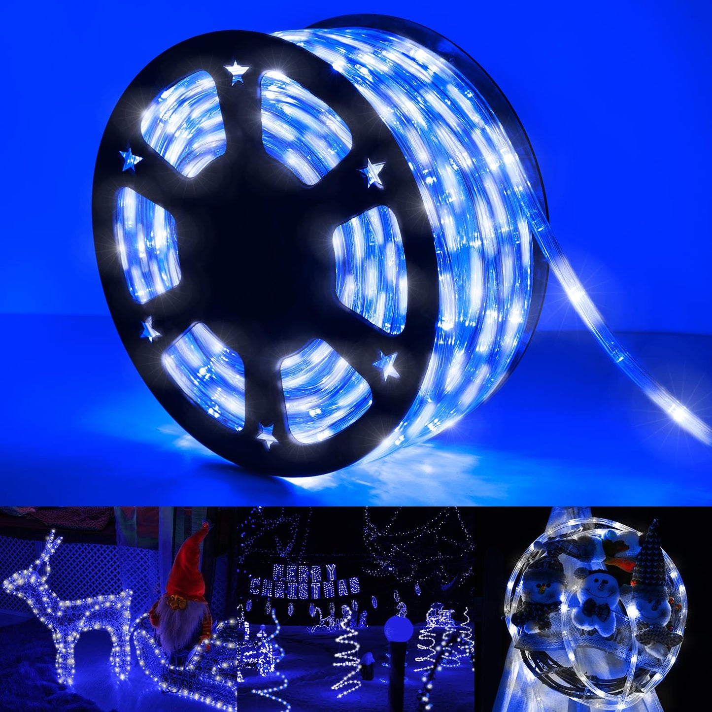 50Ft Led Rope Lights Outdoor  360 Led Connectable And Flexible Tube Lights With 8 Modes  Waterproof Led Rope Lighting For Garden Patio Bedroom Party Pool Indoor Outdoor Christmas Decor (White & Blue)