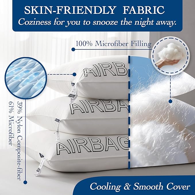 Premium Fluffy & Supportive King Size Bed Pillow for Side Back Stomach Sleepers to Relief Neck Pain, Hotel Quality Feather Down Alternative Soft Pillow for Sleeping, Skin-Friendly Cooling Smooth Cover