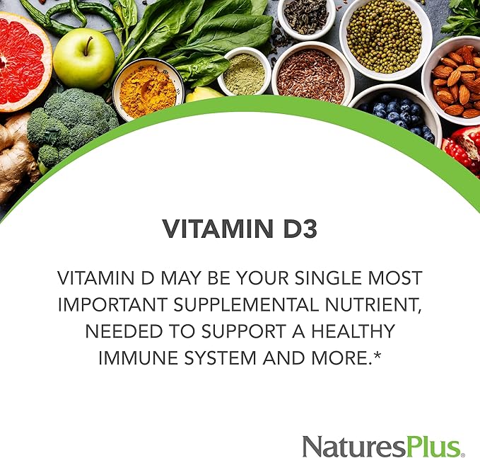 NaturesPlus Vitamin D3 (Cholecalciferol) - 10,000 iu, 60 Softgels - Maximum Potency for Healthy Bones & Teeth - Heart Health & Immune System Support - Total Body Health - Gluten-Free - 60 Servings