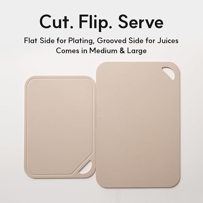 TPU Flexible Cutting Board - Scratch Resistant & Knife Friendly, Non-Slip - BPA Free, Dishwasher Safe & Easy Clean - Made in Korea, Beige Large (1 Pack)