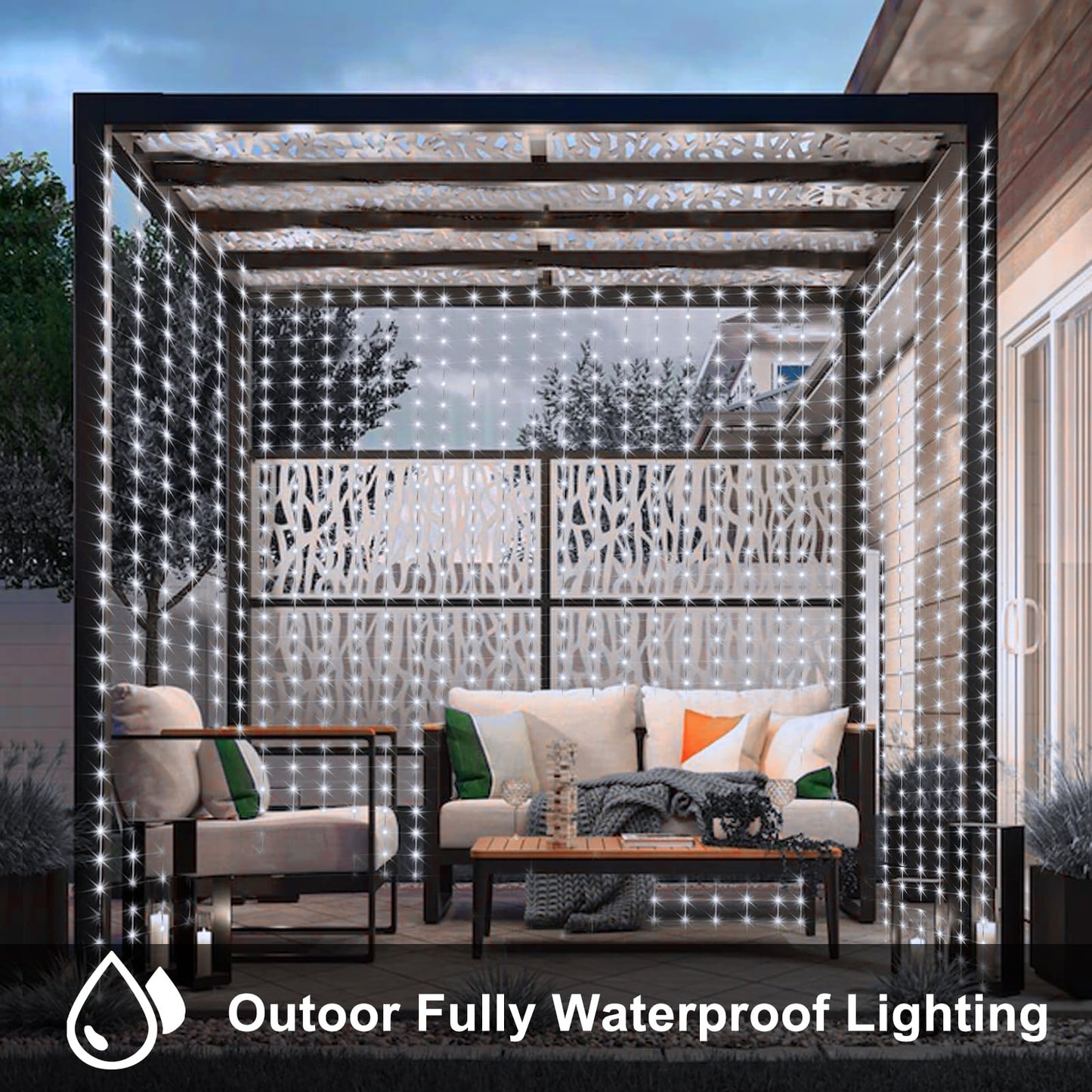 echosari Battery Operated Curtain String Lights, 200 LED, 6.6ft, Waterproof, 8 Modes, Cool White