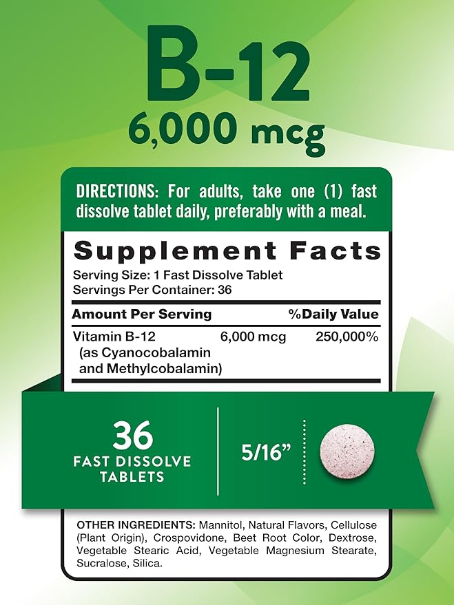 Nature's Truth B12 Vitamin 6000 mcg | Methylcobalamin | 36 Tablets | Fast Dissolve Natural Berry Flavor | Vegan, Non-GMO & Gluten Free