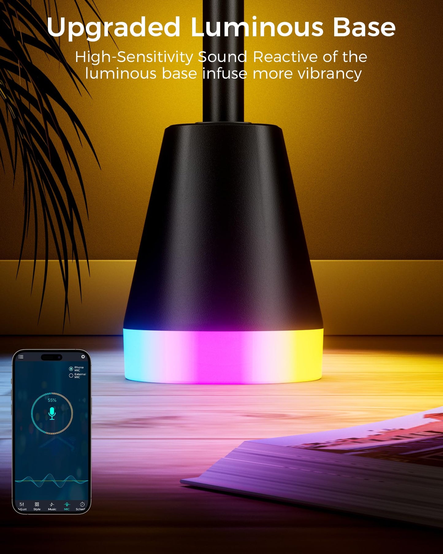 CCACC Smart RGB LED Corner Floor Lamp with App & Remote Control, 172 Light Beads, Music Sync, Black