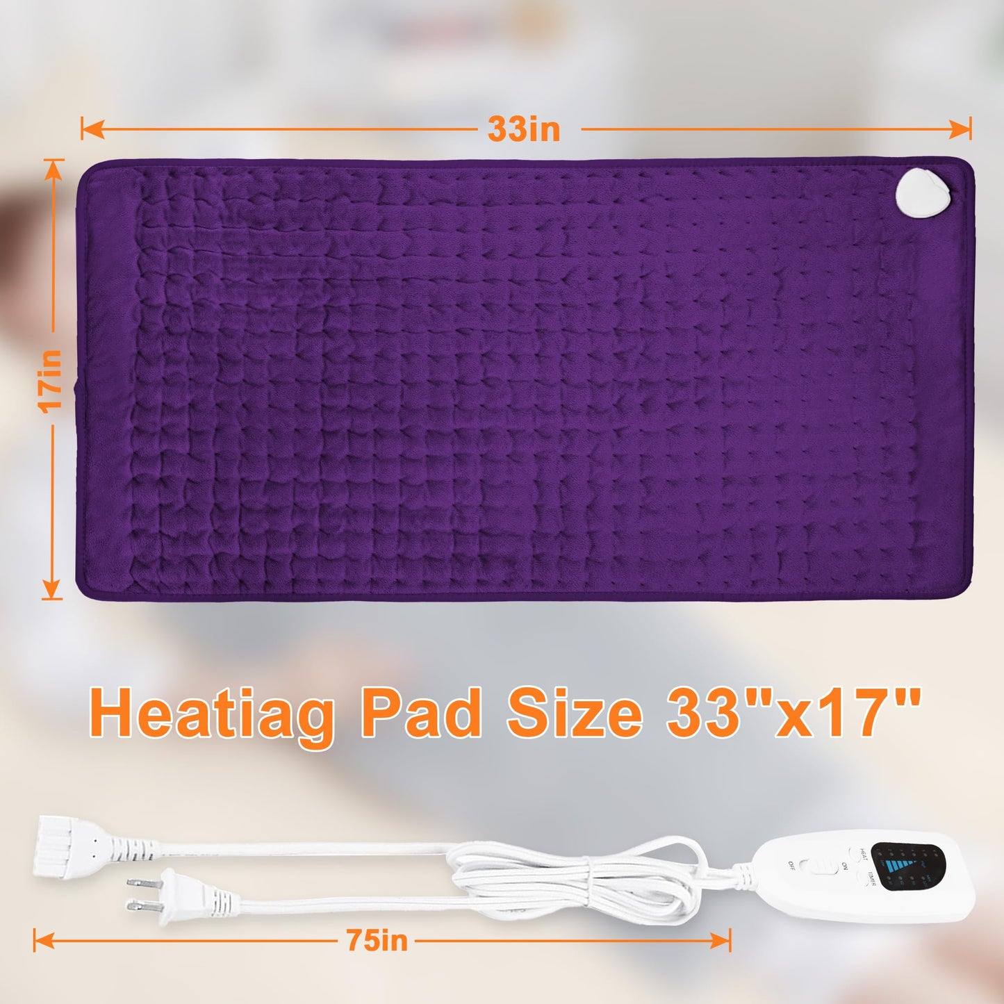 Deepsoon Heating Pad,Electric Heating Pads for Back,Neck,Abdomen,Moist Heating Pad for Shoulder,Knee,Arms,Legs,Dry/Moist Heat & Auto Shut Off,Christmas Gifts for Men and Women,Dark Purple,33x17 Inch